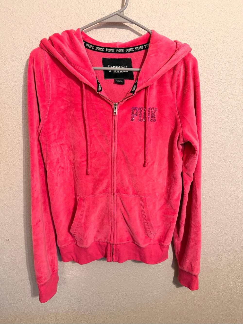 PINK Hot Pink Velour Zip Hoodie